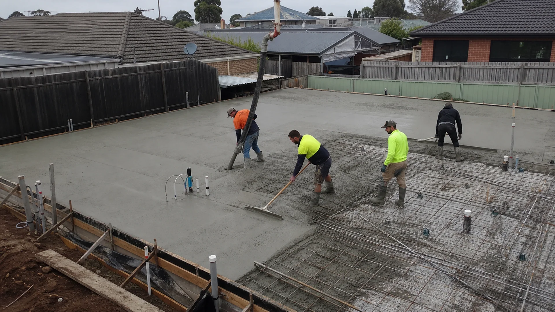 Reinforced concrete slab formwork ready for a residential pour